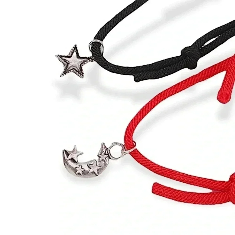 Moon Star Celestial Couple Friendship Fashion Rope Bracelets Jewelry 2 Pcs set